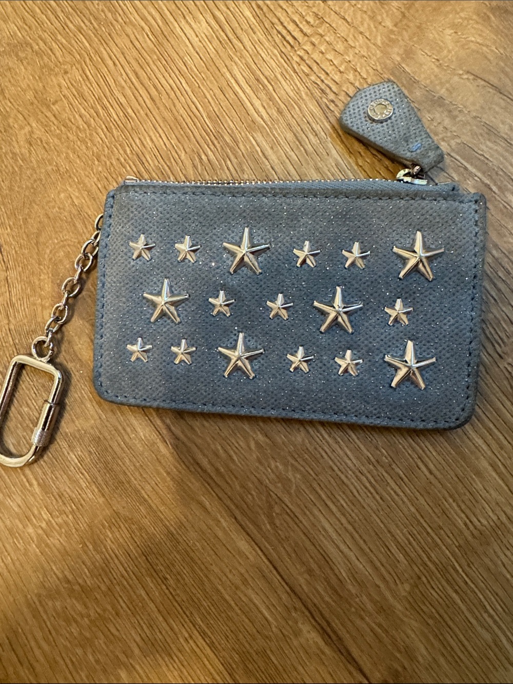 Gray Leather Mini Pouch with Chain Wristlet